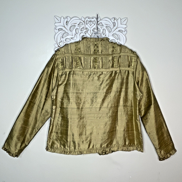 YAK MAGIK Jacket size MEDIUM 100% SILK Long Sleeves Open Front Beaded GOLD Rare - Picture 7 of 16